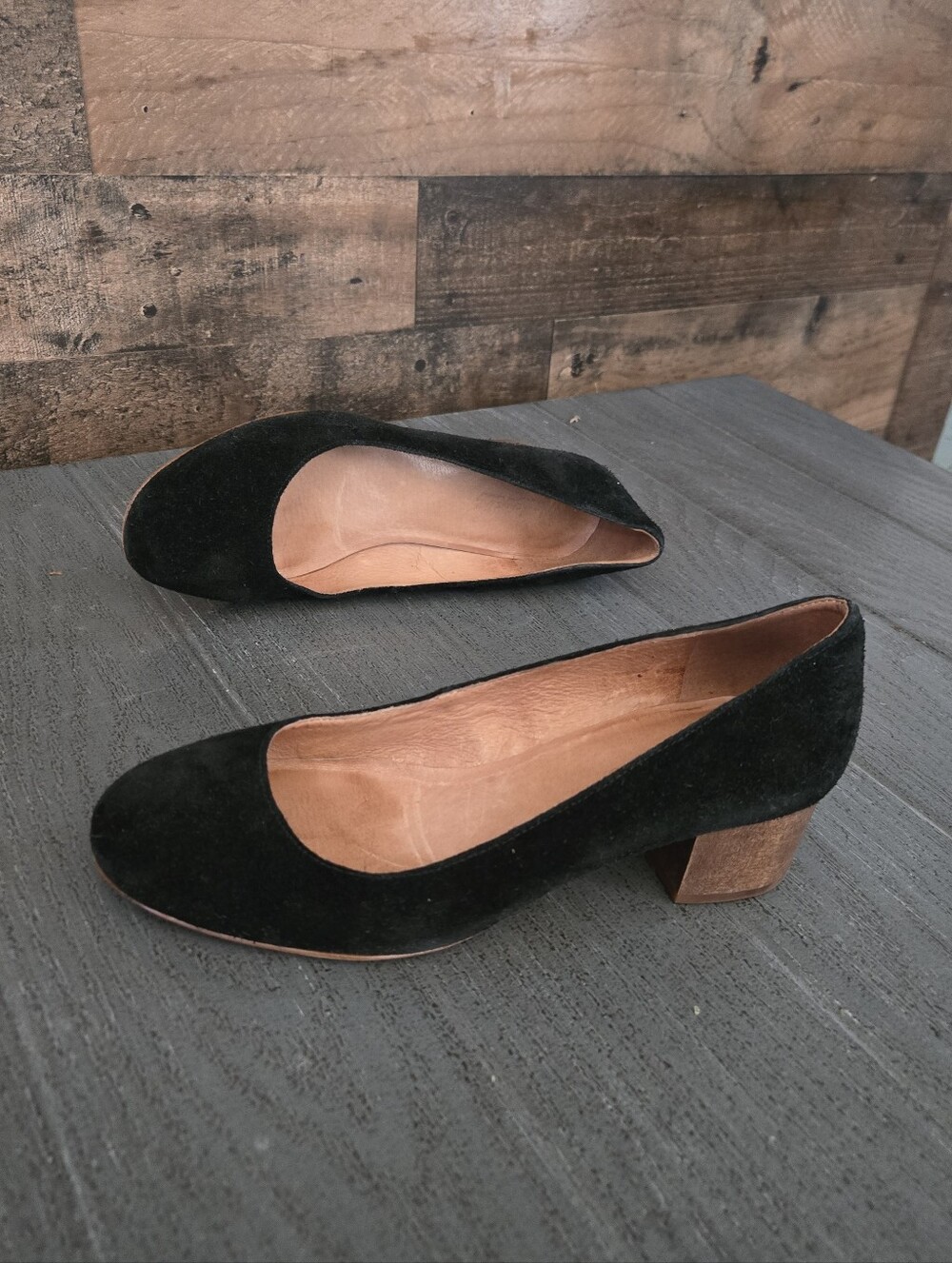Madewell Ella Suede Block Heel Pumps Womens 7 Black Suede